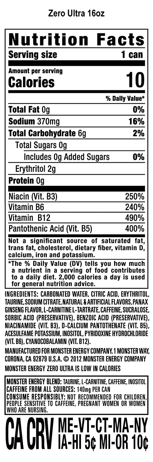 Monster Energy Zero Ultra, Sugar Free Energy Drink, 16 Fl Oz (Pack of 24) - Image 4